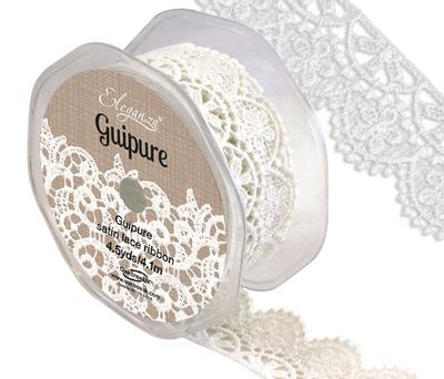 Eleganza Guipure Satin Lace 32mm x 4.5yds/4.1m Pattern No.243 White No.01 - Ribbons
